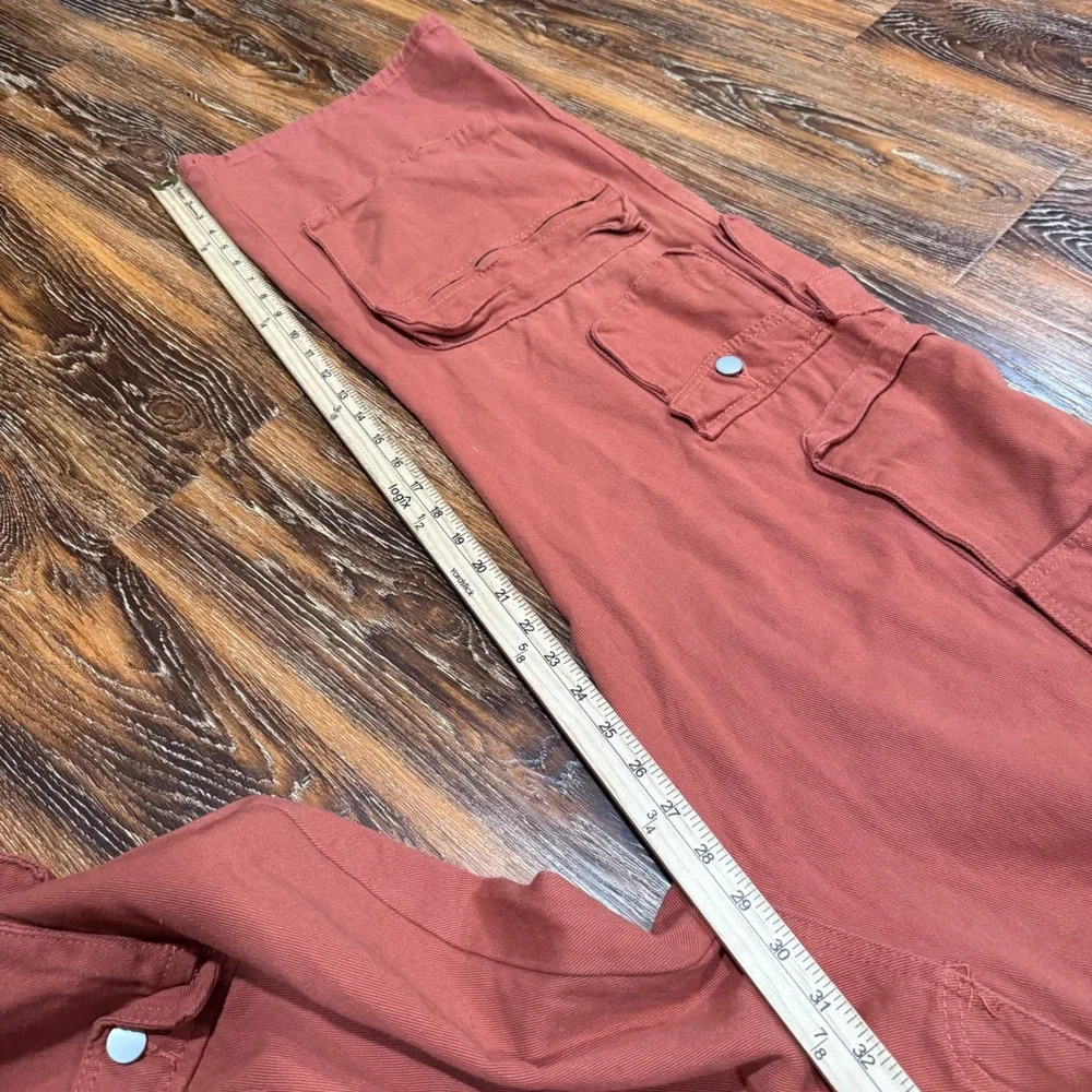 NVFelix 1XL Cargo Pants Women Brown Wide Leg Multi Pocket Utility Denim 36X29